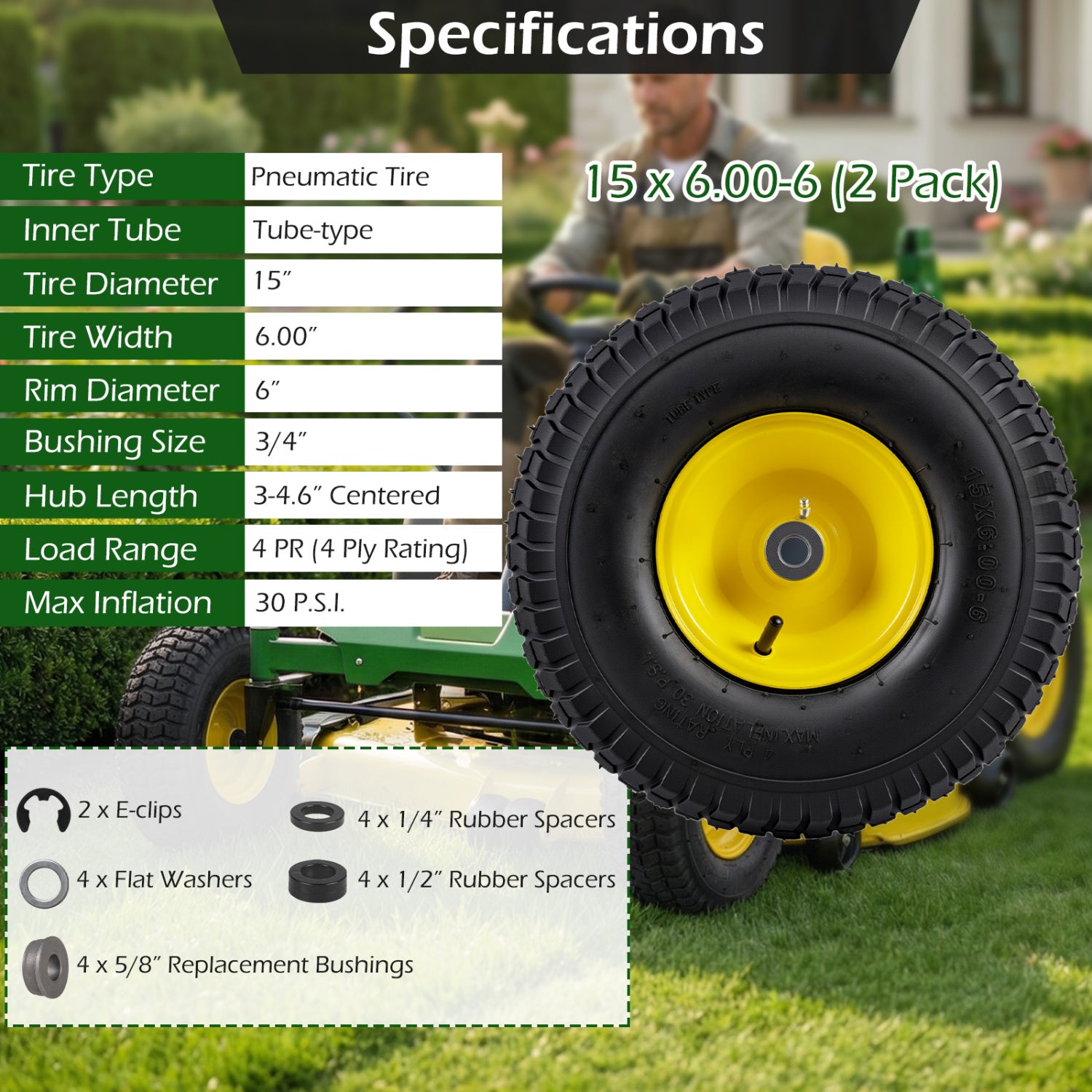 15 x 6.00-6 Tube-type Tires & Wheels 2 Pack 4 PR Tires, Yellow Garden Tools at Gallery Canada