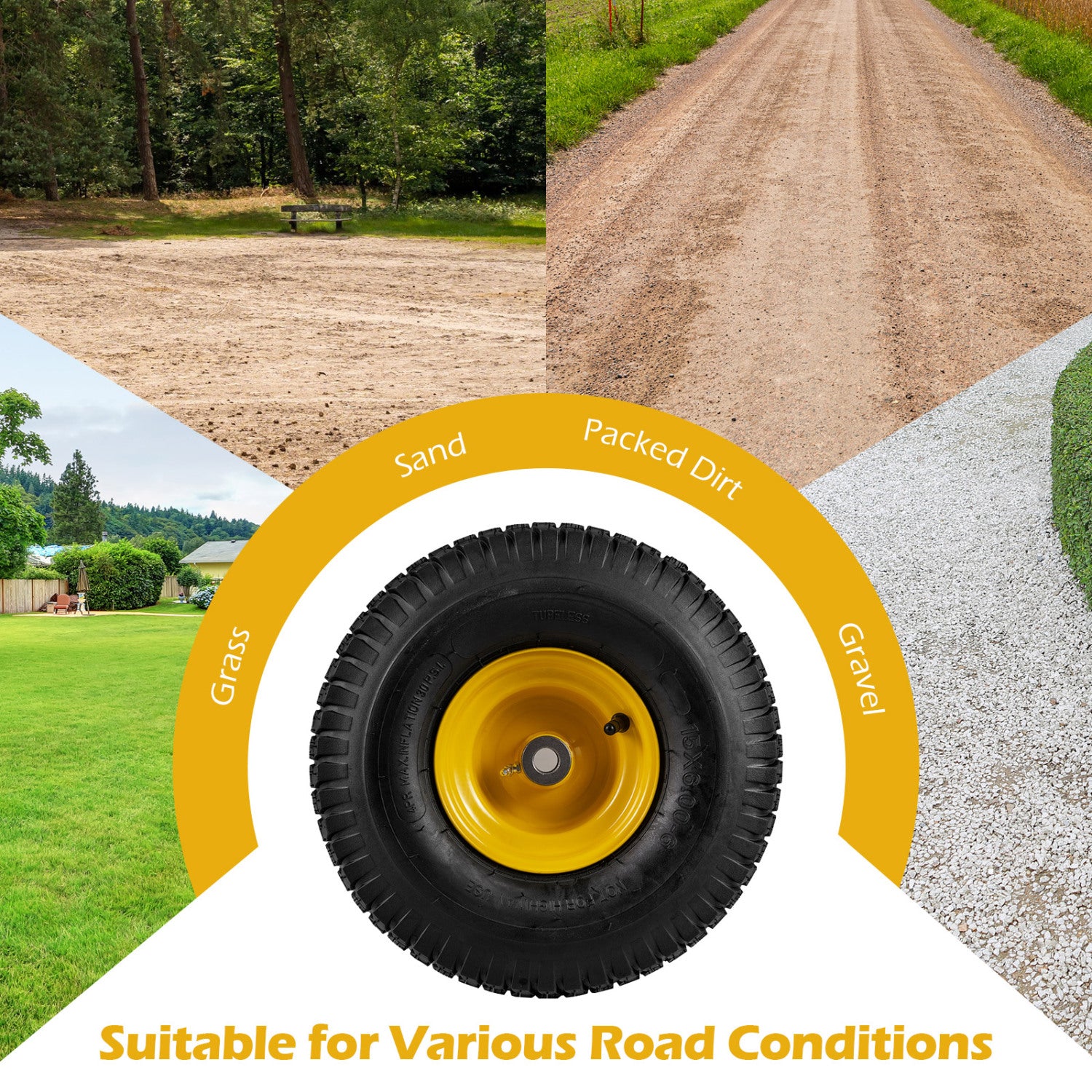 15 x 6.00-6 Tubeless Tires and Wheels 2 Pack 4 PR Tires, Yellow Garden Tools at Gallery Canada