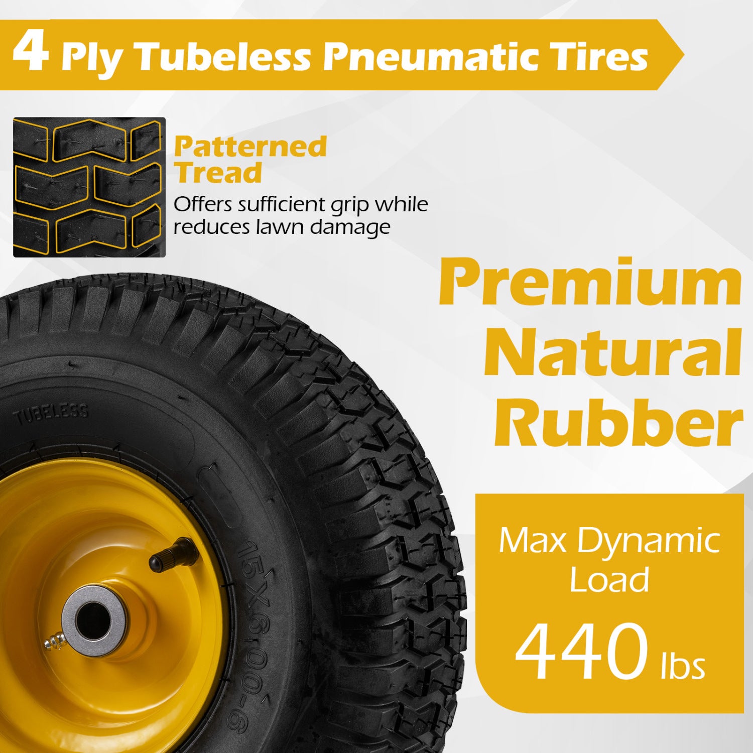 15 x 6.00-6 Tubeless Tires and Wheels 2 Pack 4 PR Tires, Yellow Garden Tools at Gallery Canada
