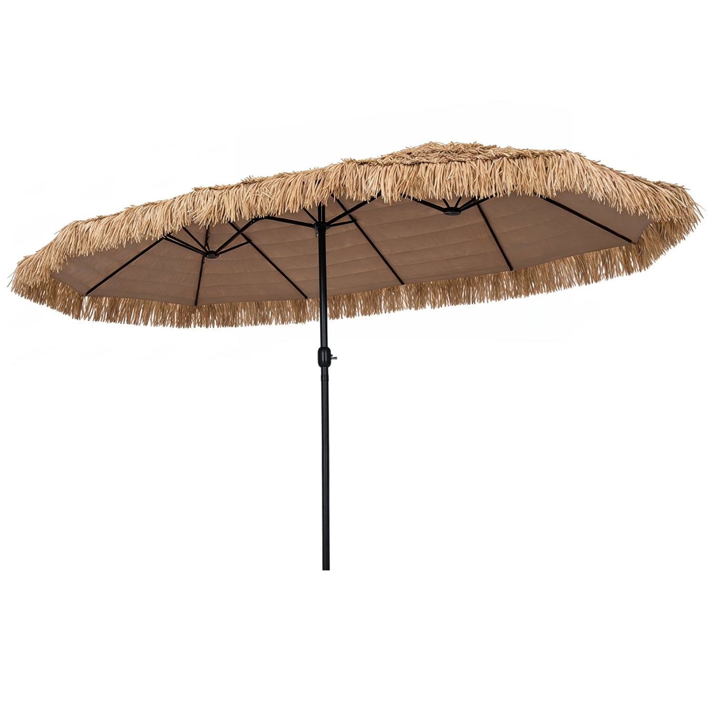 Double-sided Thatched Tiki Patio Umbrella, 15 x 9 FT, Brown