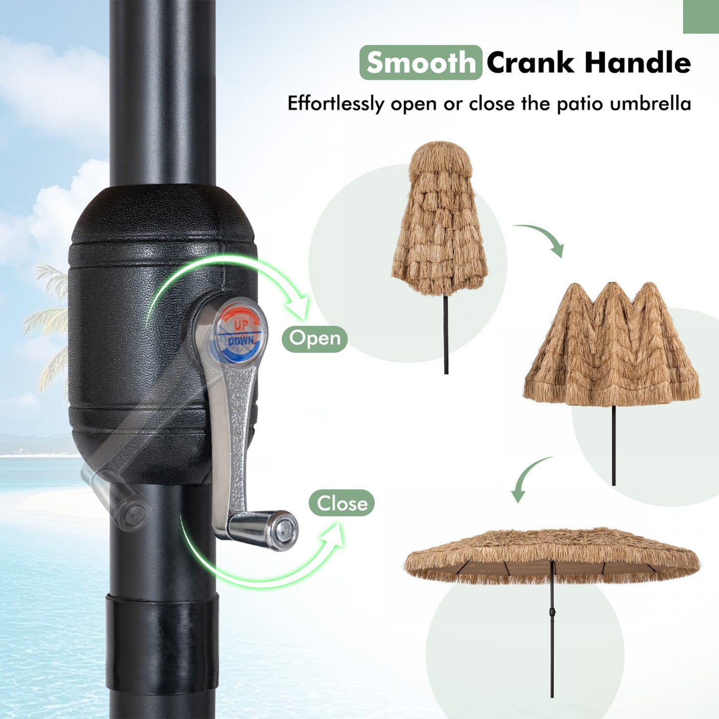 Double-sided Thatched Tiki Patio Umbrella, 15 x 9 FT, Brown