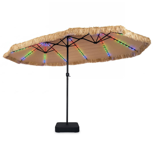 15x9 FT Solar Double-Sided Patio Umbrella, 144 Lights, Brown Outdoor Umbrellas Brown at Gallery Canada