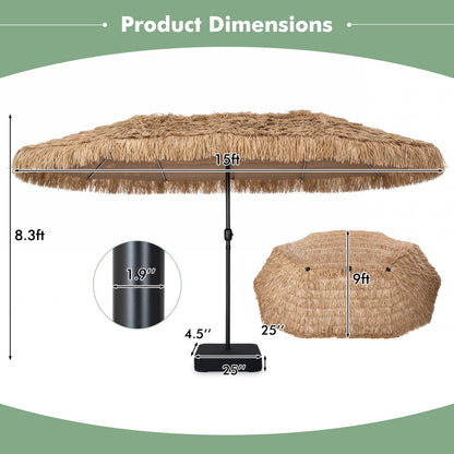 15x9 FT Solar Double-Sided Patio Umbrella, 144 Lights, Brown