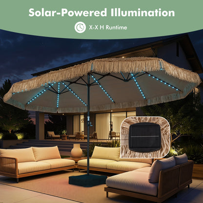 15x9 FT Solar Double-Sided Patio Umbrella, 144 Lights, Brown