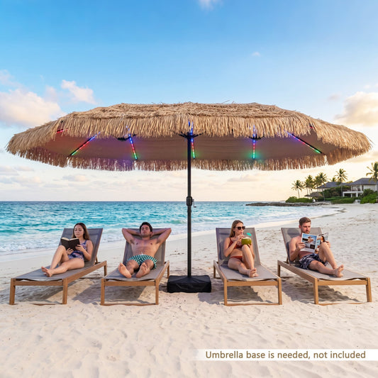 15x9 FT Solar Patio Umbrella, 144 Multi-Colored Lights, 12 Modes, Brown Outdoor Umbrellas Brown at Gallery Canada