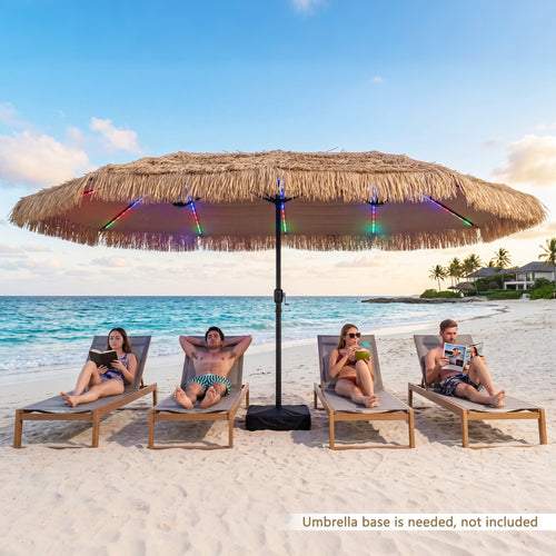 15x9 FT Solar Patio Umbrella, 144 Multi-Colored Lights, 12 Modes, Brown