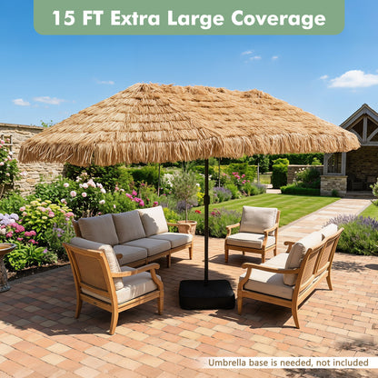 15x9 FT Solar Patio Umbrella, 144 Multi-Colored Lights, 12 Modes, Brown