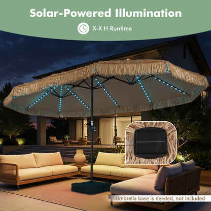 15x9 FT Solar Patio Umbrella, 144 Multi-Colored Lights, 12 Modes, Brown