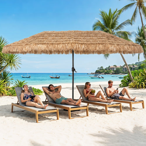 15 x 9 FT Solar Patio Umbrella with Base, Brown