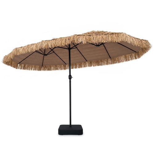15 x 9 FT Solar Patio Umbrella with Base, Brown