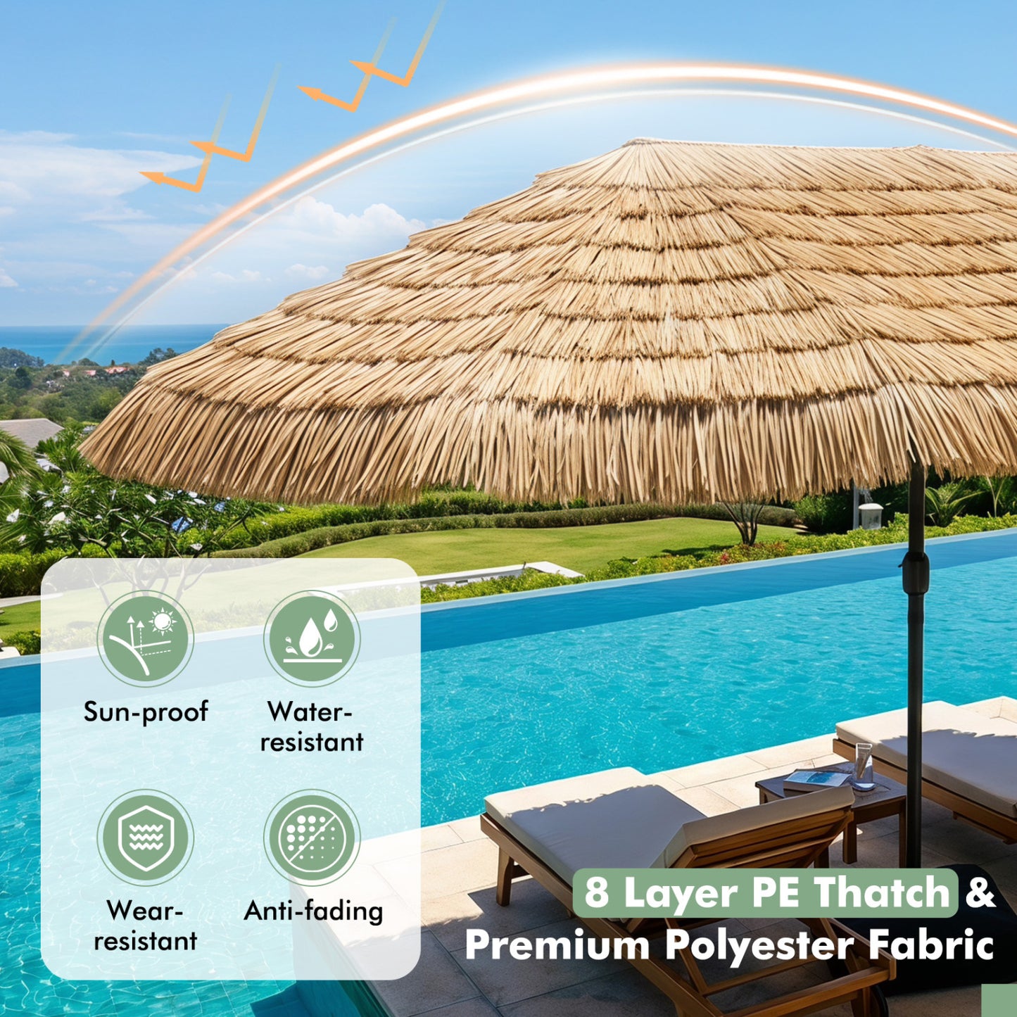15 x 9 FT Solar Patio Umbrella with Base, Brown