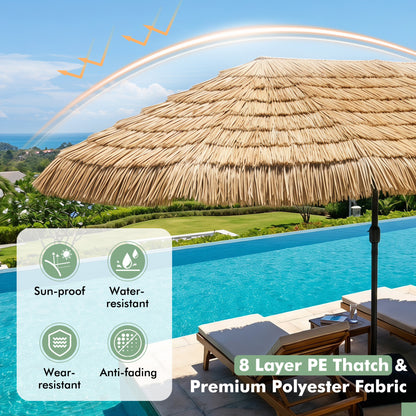 15 x 9 FT Solar Patio Umbrella with Base, Brown