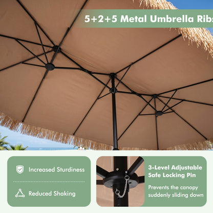 15 x 9 FT Solar Patio Umbrella with Base, Brown
