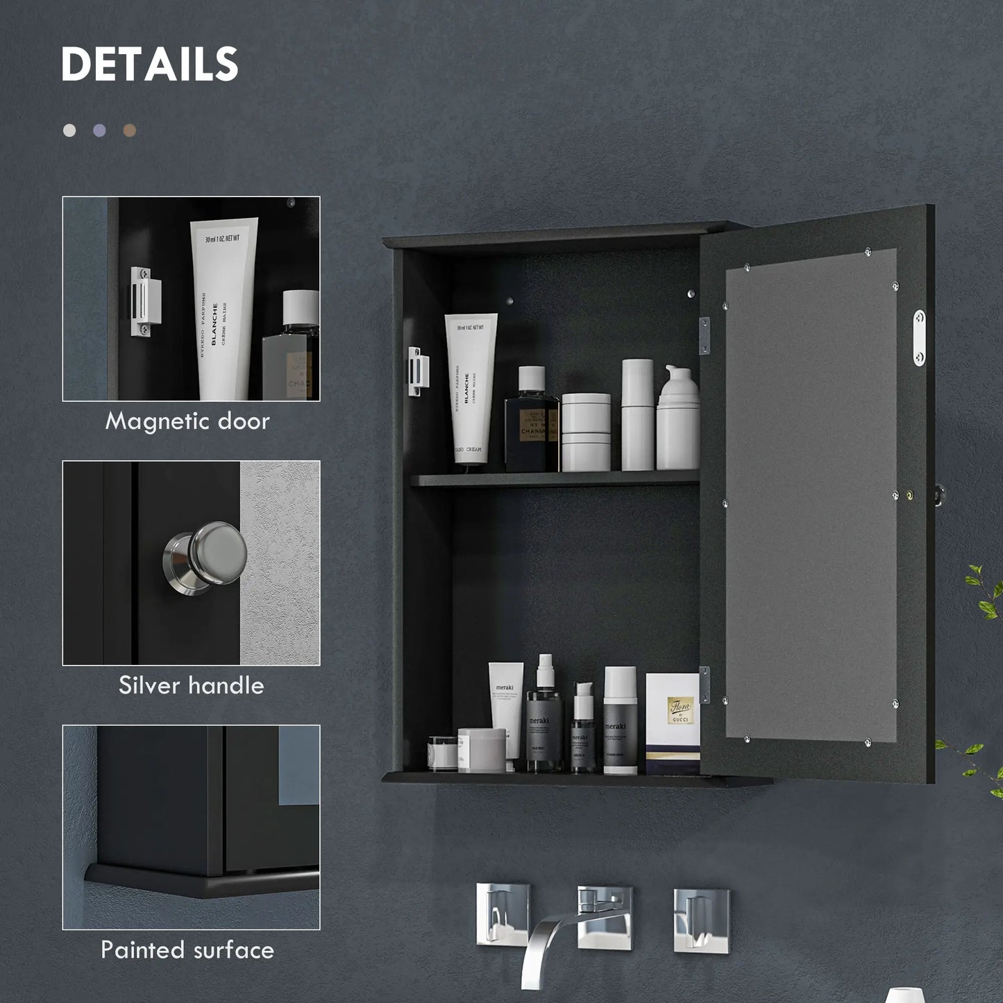 Wall Mounted Bathroom Mirror Cabinet with Shelves, Black Mirror Medicine Cabinets at Gallery Canada