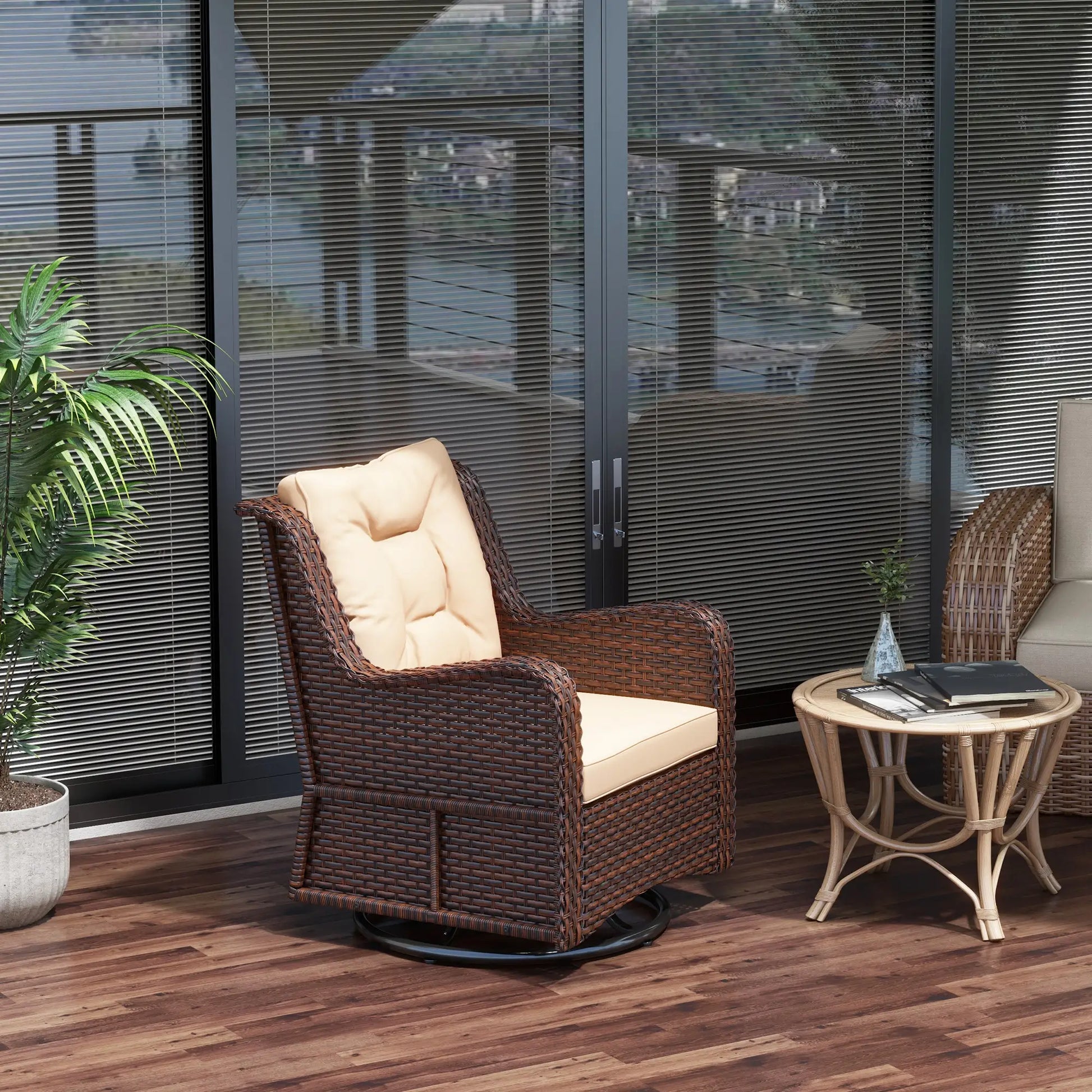 Rattan 360° Swivel Patio Chair with Cushion, Brown Patio Chairs at Gallery Canada