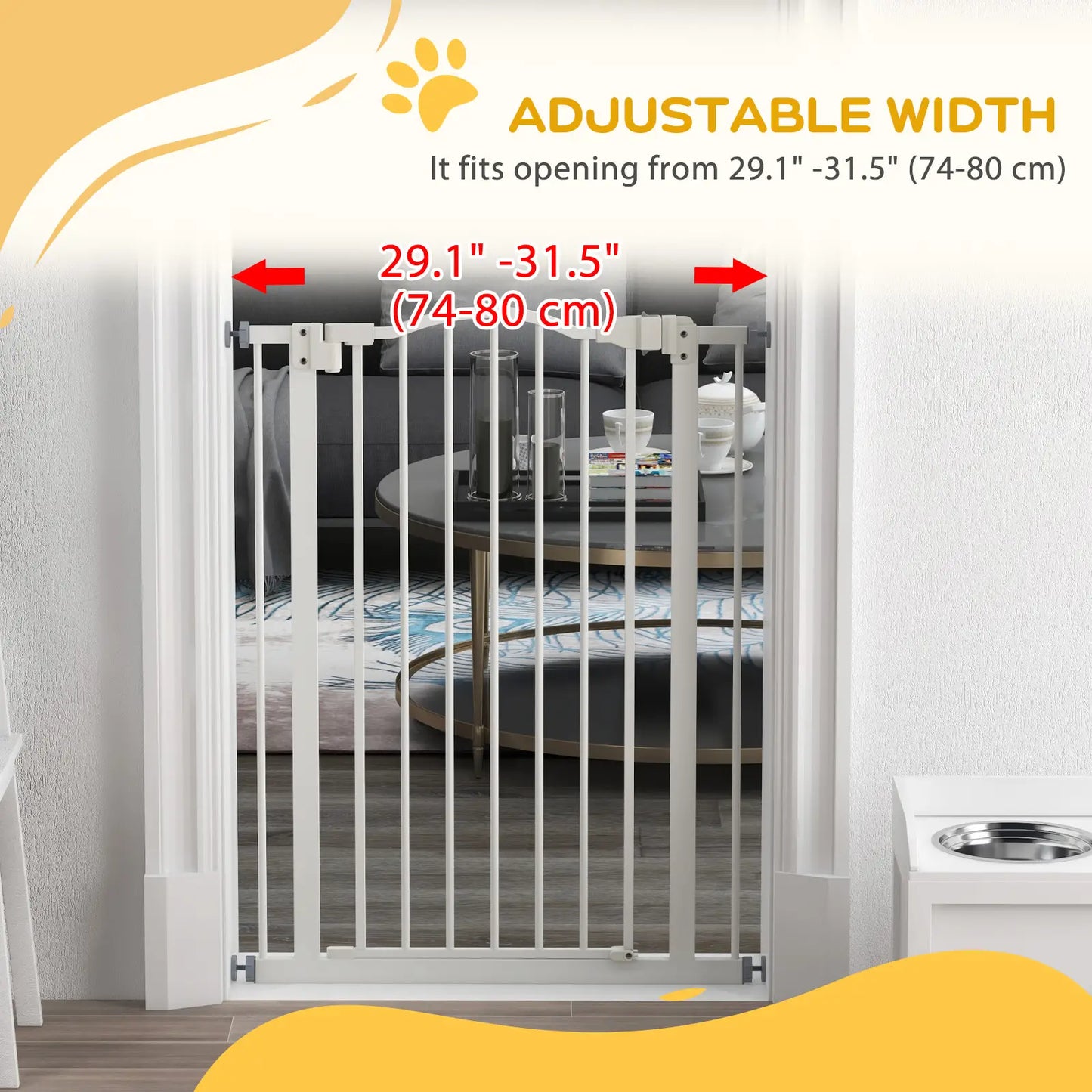 Extra Tall Dog Gate With Door, Pressure Fit, Auto Close, 29"-32", White Houses, Kennels & Pens at Gallery Canada