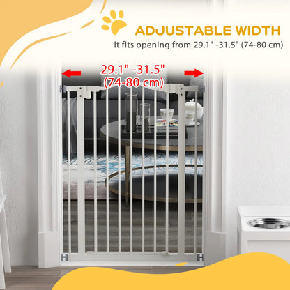 Extra Tall Dog Gate With Door, Pressure Fit, Auto Close, 29"-32", White Houses, Kennels & Pens at Gallery Canada