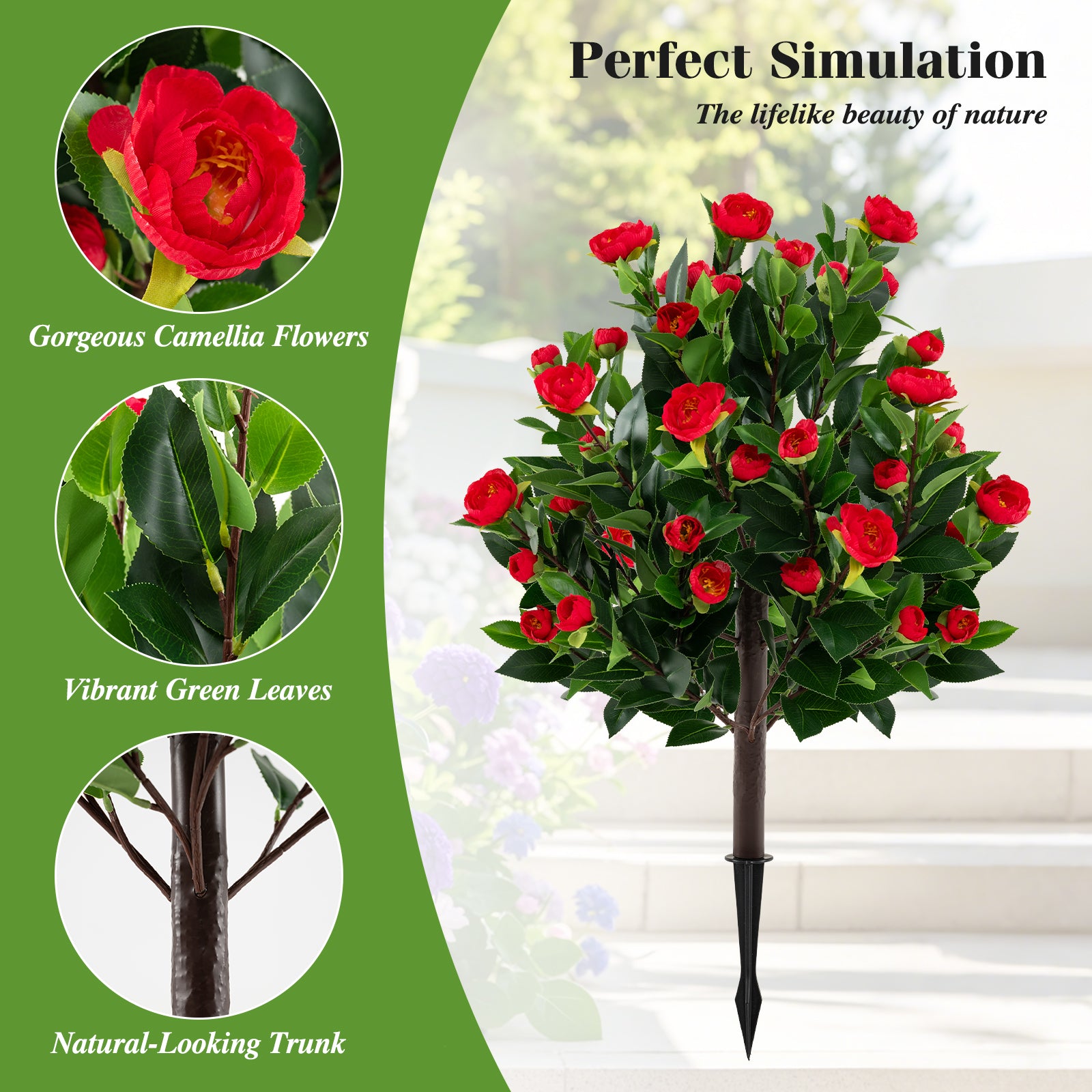 31 Inches Artificial Camellia Tree Set 2 Pack Fake Flower Trees, Green Faux Plants at Gallery Canada