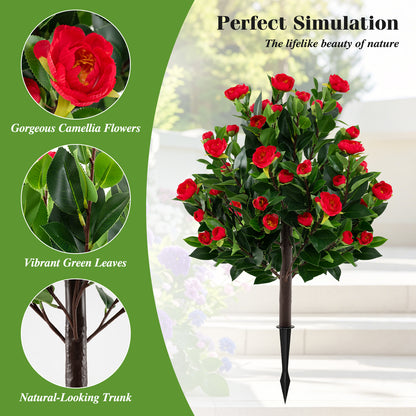 31 Inches Artificial Camellia Tree Set 2 Pack Fake Flower Trees, Green Faux Plants at Gallery Canada