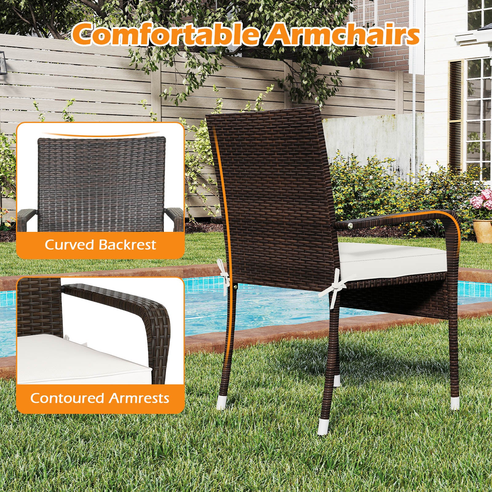 3-Piece Patio Furniture Set PE Rattan Wicker Chairs with Tempered Glass Top Table, White Patio Conversation Sets at Gallery Canada