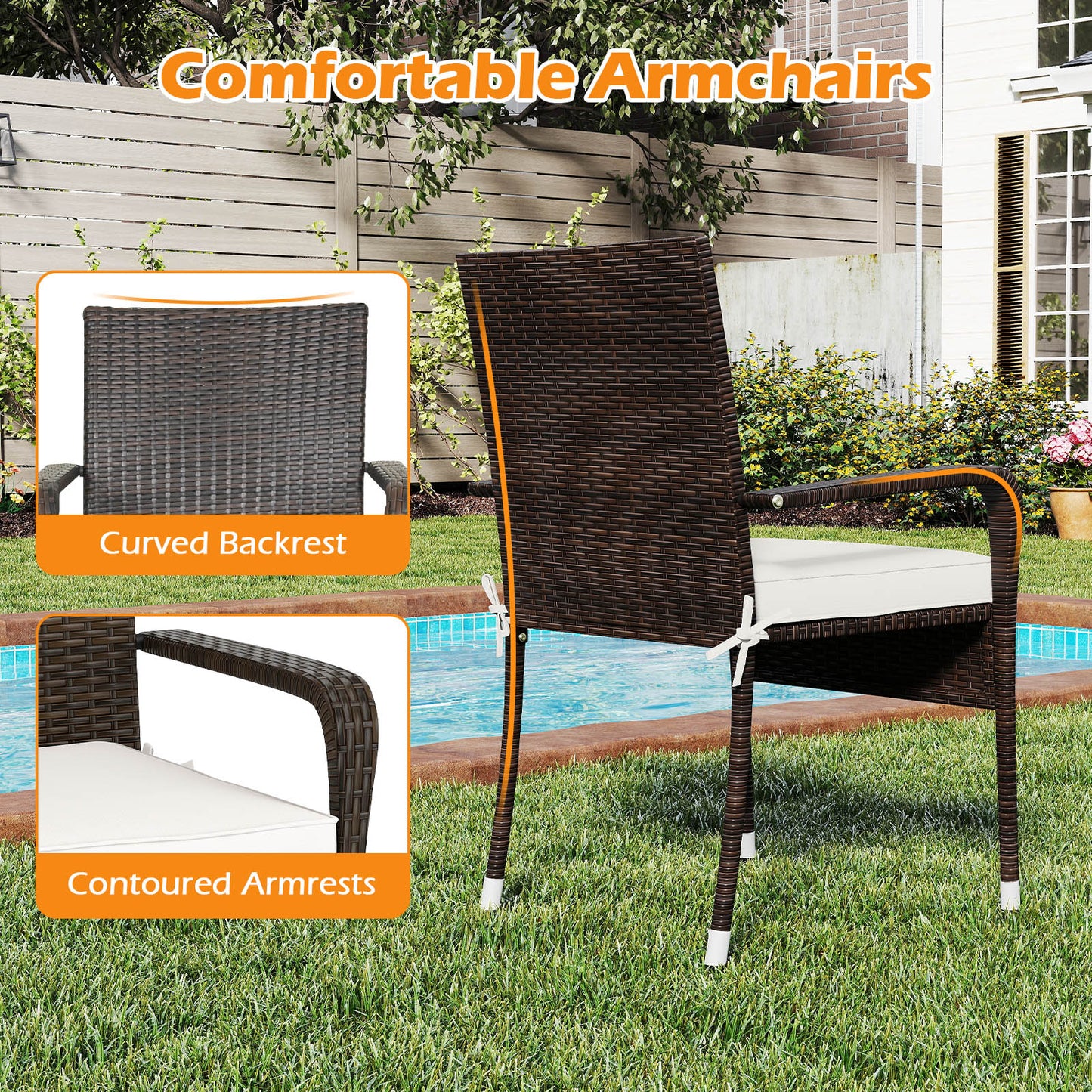 3-Piece Patio Furniture Set PE Rattan Wicker Chairs with Tempered Glass Top Table, White Patio Conversation Sets at Gallery Canada