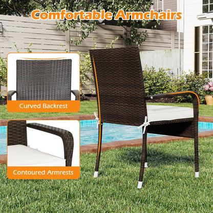 3-Piece Patio Furniture Set PE Rattan Wicker Chairs with Tempered Glass Top Table, White Patio Conversation Sets at Gallery Canada