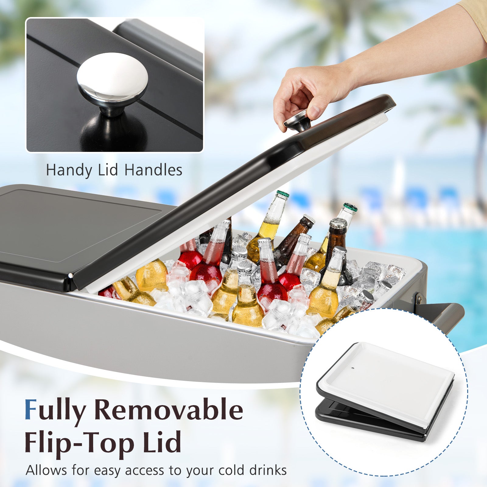 Portable Patio Cooler with Bottom Storage Shelf and Bottle Opener, Gray Coolers at Gallery Canada