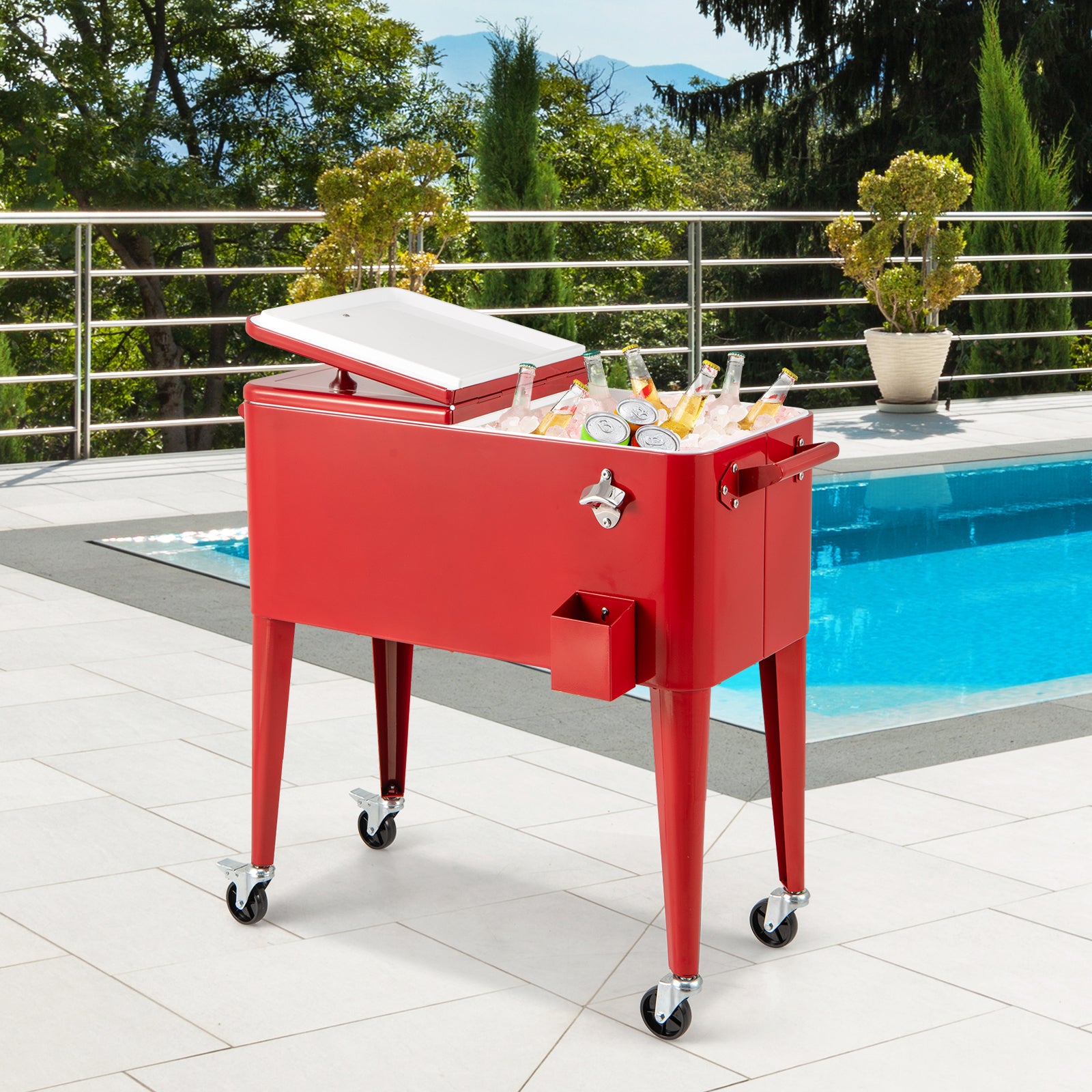 Red Portable Outdoor Patio Cooler Cart, Red Patio Bar Furniture at Gallery Canada