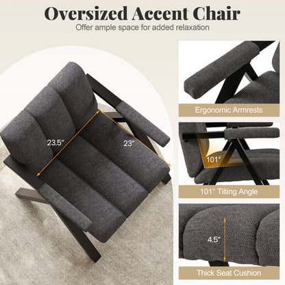 Oversized Accent Chair with Metal Frame and Armrests, Gray Accent Chairs at Gallery Canada