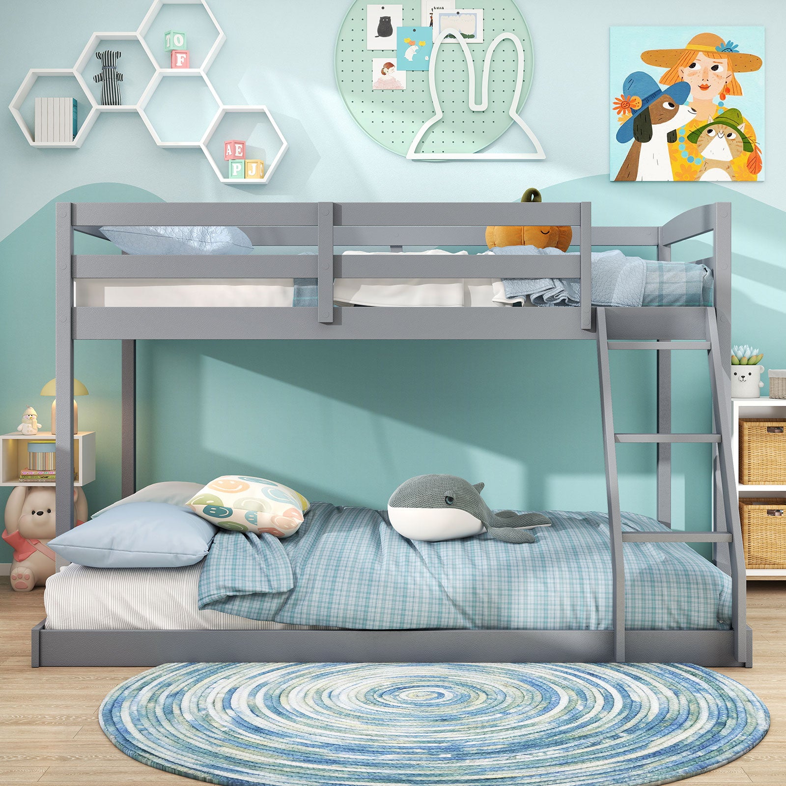 Twin Over Full Bunk Bed Low Floor Bunk Bed Frame, Gray Bunk Bed Frame at Gallery Canada