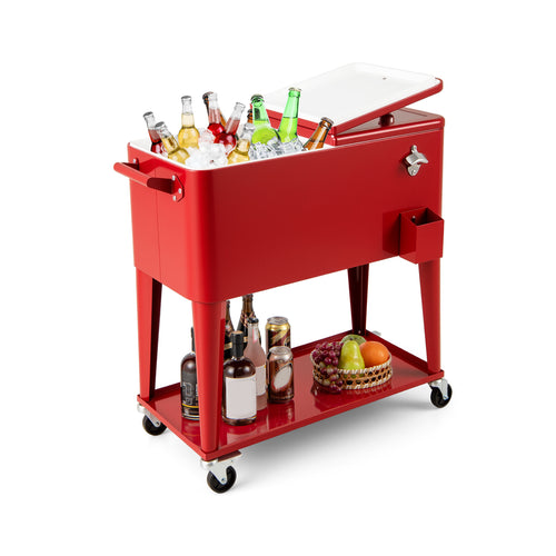 Portable Patio Cooler with Bottom Storage Shelf and Bottle Opener, Red