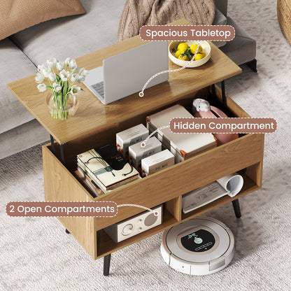 31.5 Inch Lift-Top Coffee Table with Hidden Storage and 2 Open Shelves, Natural Living Room at Gallery Canada