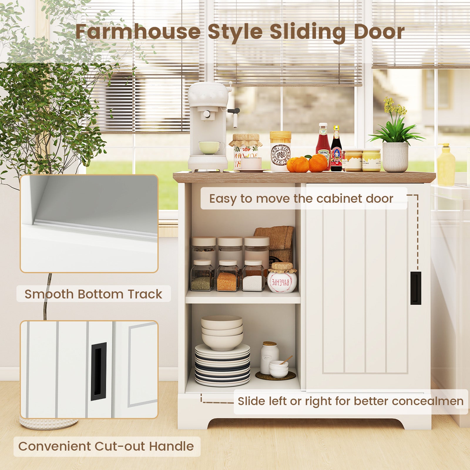 Farmhouse Sideboard Buffet Cabinet Kitchen Pantry with Sliding Doors, White Sideboards Cabinets & Buffets at Gallery Canada