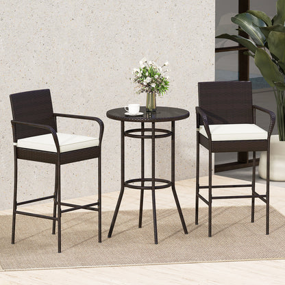 Patio Rattan Bar Height Table and Chairs with 2 Seat Cushions for Porch, White Patio Bar Furniture at Gallery Canada