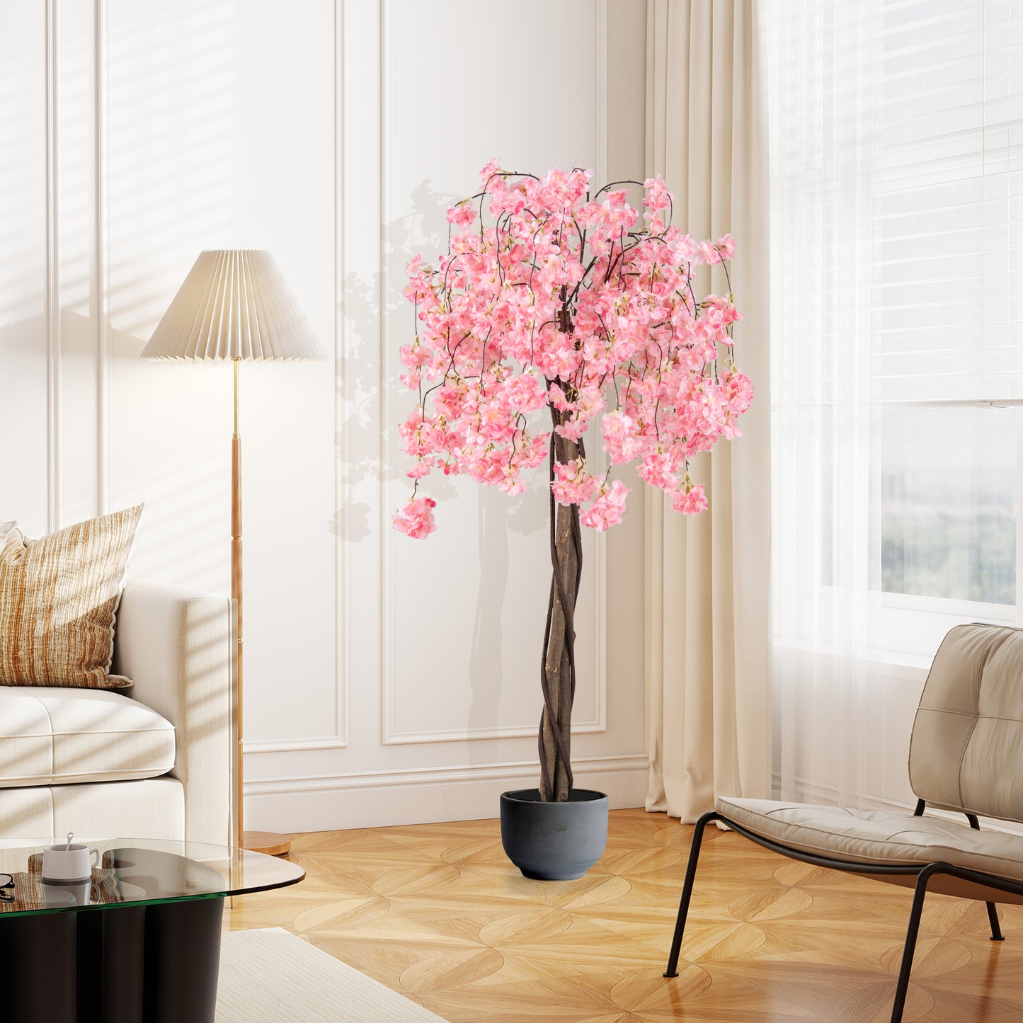 5.5 FT Tall Artificial Cherry Blossom Tree with Pink/White Flowers 1 Pack, Pink Faux Plants at Gallery Canada