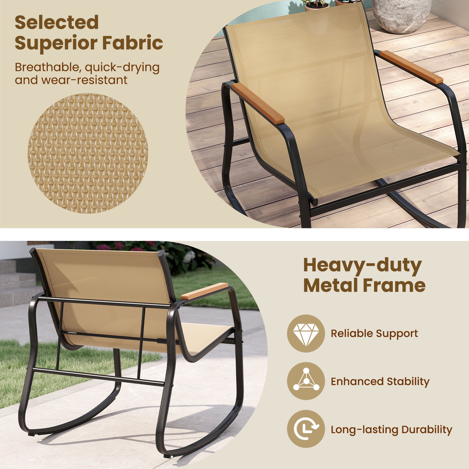 3 Piece Rocking Bistro Chairs and Side Table Set with Storage Bag, Brown Patio Conversation Sets at Gallery Canada
