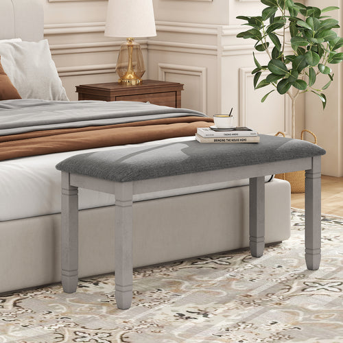 Upholstered Bedroom Bench with Padded Seat and Solid Wood Legs, Gray