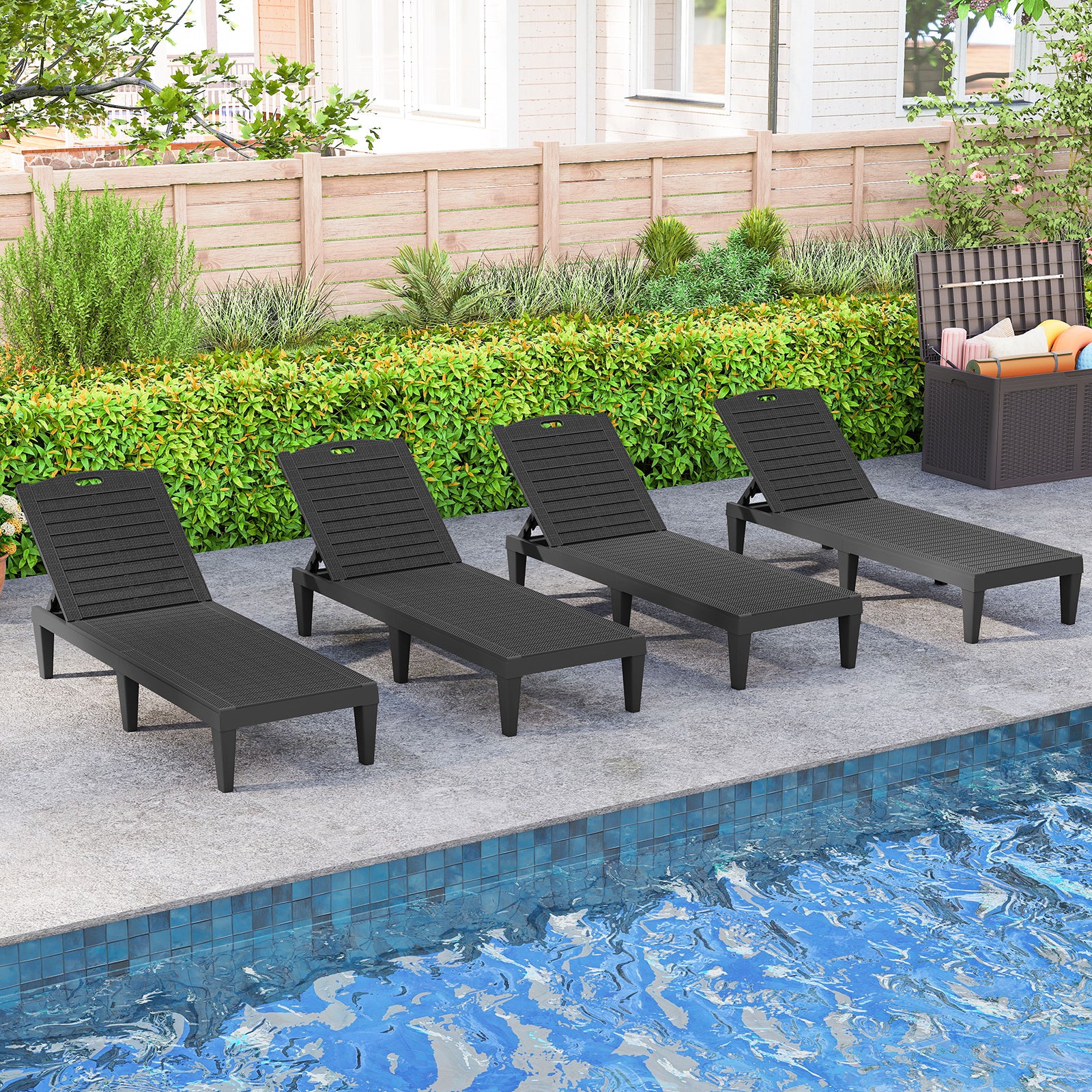 Outdoor PP Chaise Lounge Chairs Set of 2 with 4-Position Adjustable Backrests, Black Outdoor Chaise Lounges at Gallery Canada