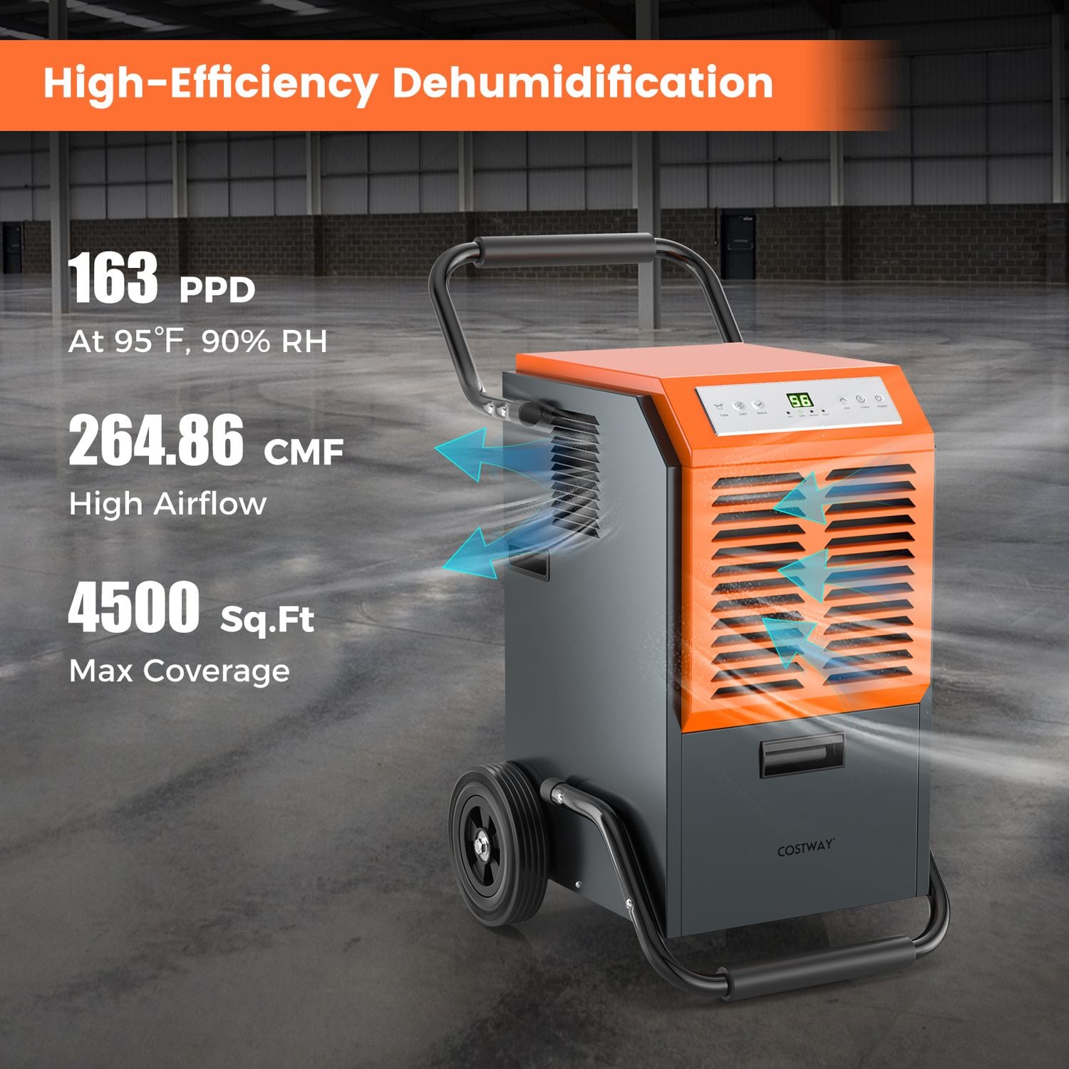 163 Pints Commercial Dehumidifier with Drain Hose, Gray Dehumidifiers at Gallery Canada