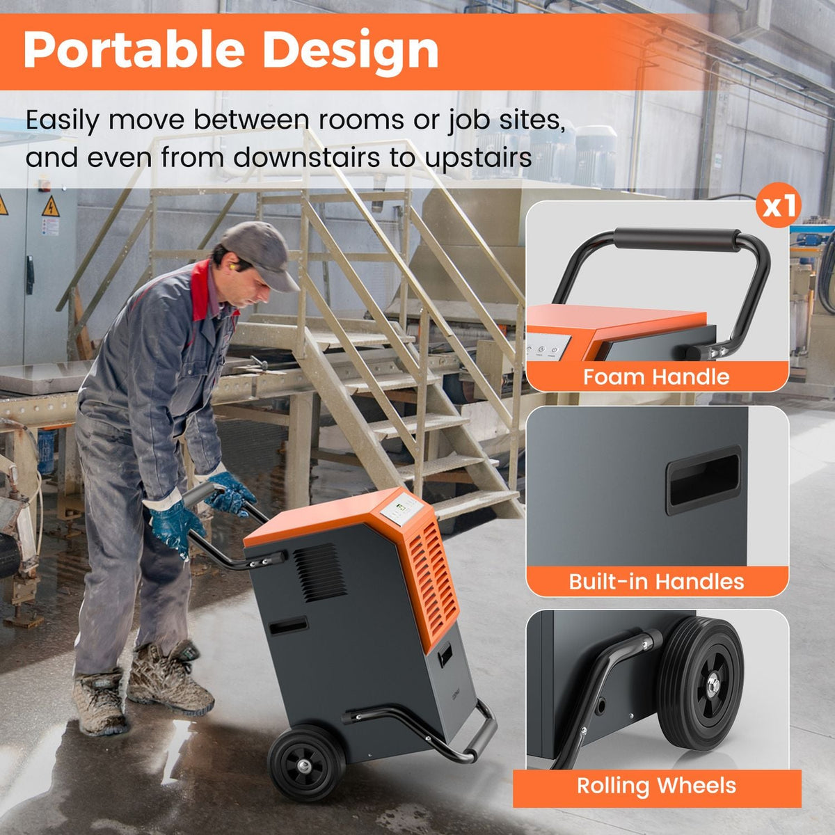 163 Pints Commercial Dehumidifier with Drain Hose, Gray Dehumidifiers at Gallery Canada