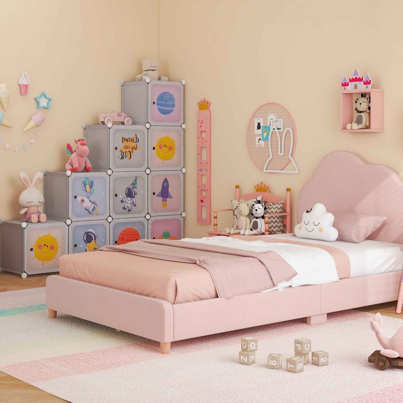 5 Pieces Kids' Room Bundle: Twin Bed Frame Wardrobe Closet Vanity Table and Stool Set Toddler & Kids Furniture at Gallery Canada