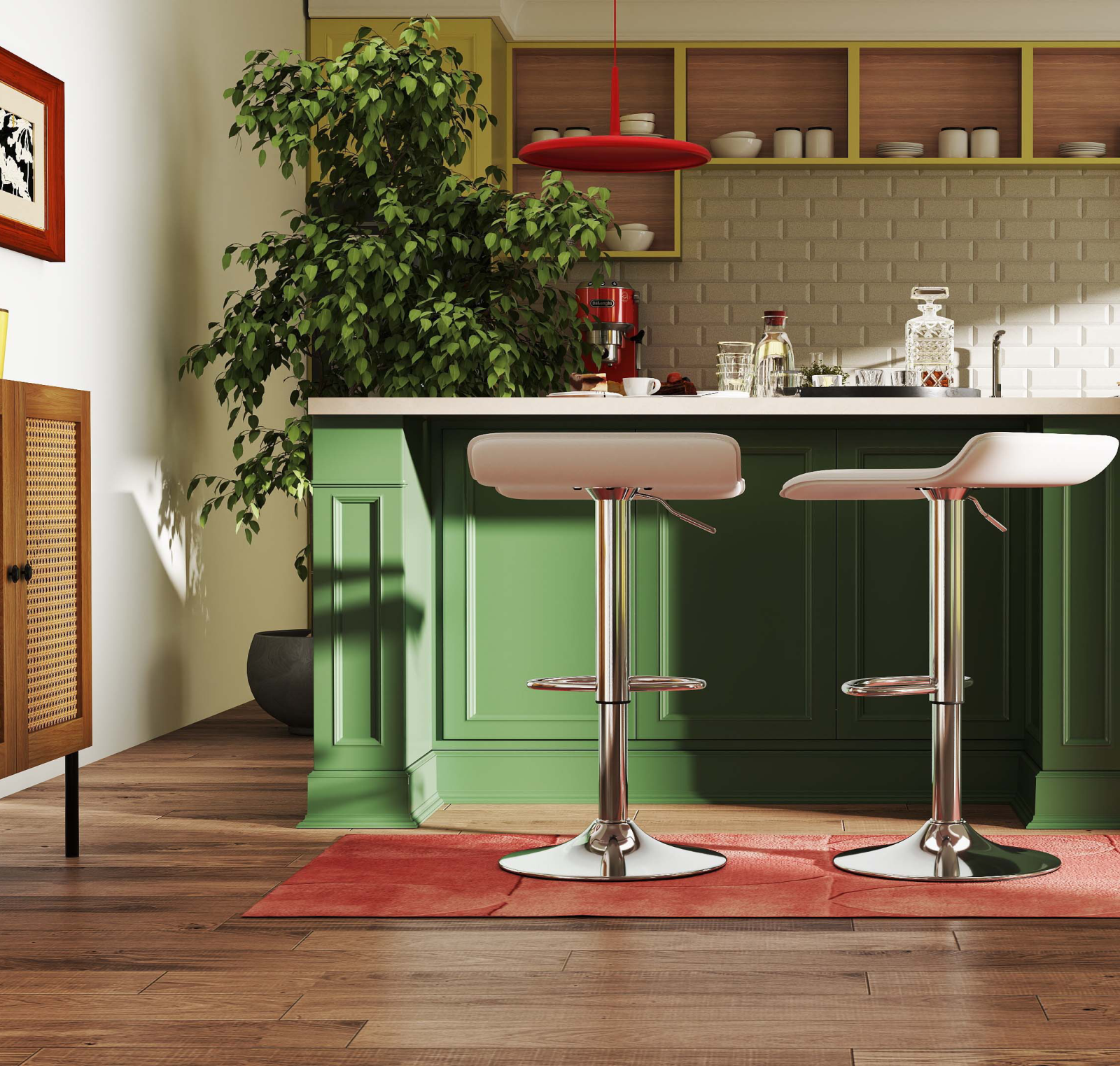 5-Piece Kitchen & Dining Bundle: Adjustable Bar Stools (Set of 2) + Stackable Stools (Set of 6) + Rattan Storage Sideboard Kitchen & Dining at Gallery Canada