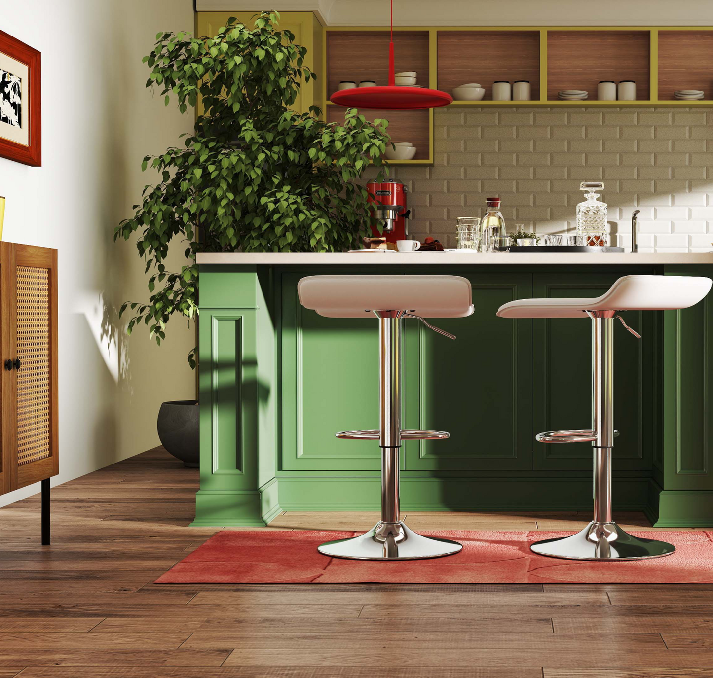 5-Piece Kitchen & Dining Bundle: Adjustable Bar Stools (Set of 2) + Stackable Stools (Set of 6) + Rattan Storage Sideboard Kitchen & Dining at Gallery Canada