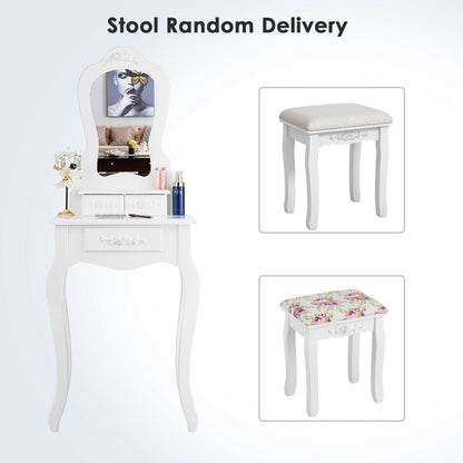 Makeup Dressing Table and Bench 3 Drawers and Cushioned Stool for Girls, White - Gallery Canada