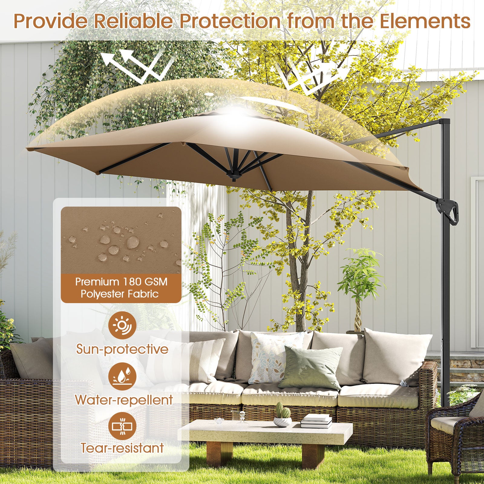9 FT Cantilever Patio Umbrella with Vented Top and Sun-Protective Canopy, Brown Outdoor Umbrellas at Gallery Canada