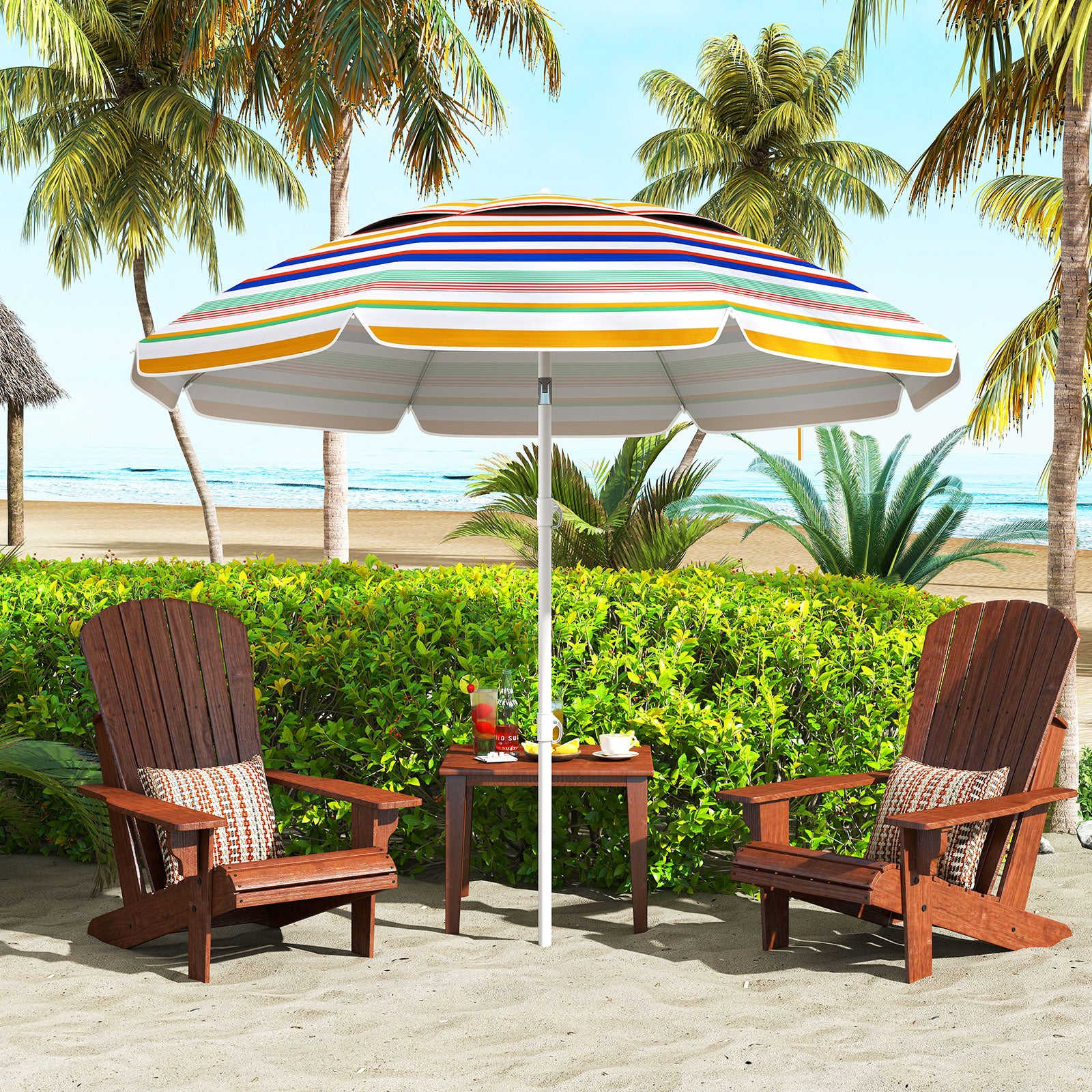6.5 Feet Beach Umbrella with UPF50+ Sun Protection and Push Button Tilt-Colorful, Color Outdoor Umbrellas at Gallery Canada