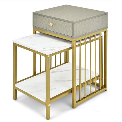 2 Pieces Modern Nesting Coffee Table Set with Drawer and Shelf, White Coffee Tables at Gallery Canada