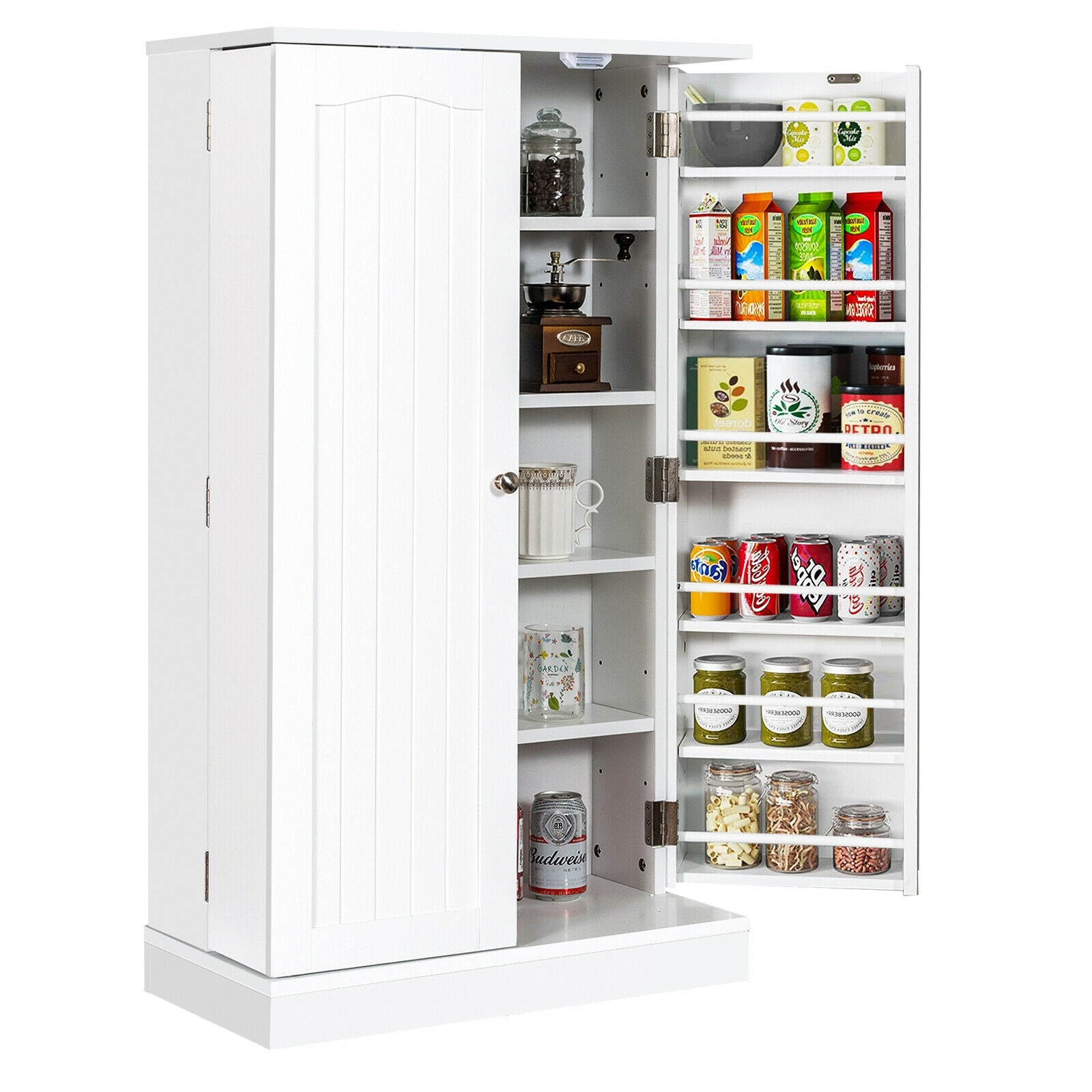 2-Door Kitchen Storage Cabinet Pantry Cabinet with 6 Adjustable Shelves, White Sideboards Cabinets & Buffets at Gallery Canada