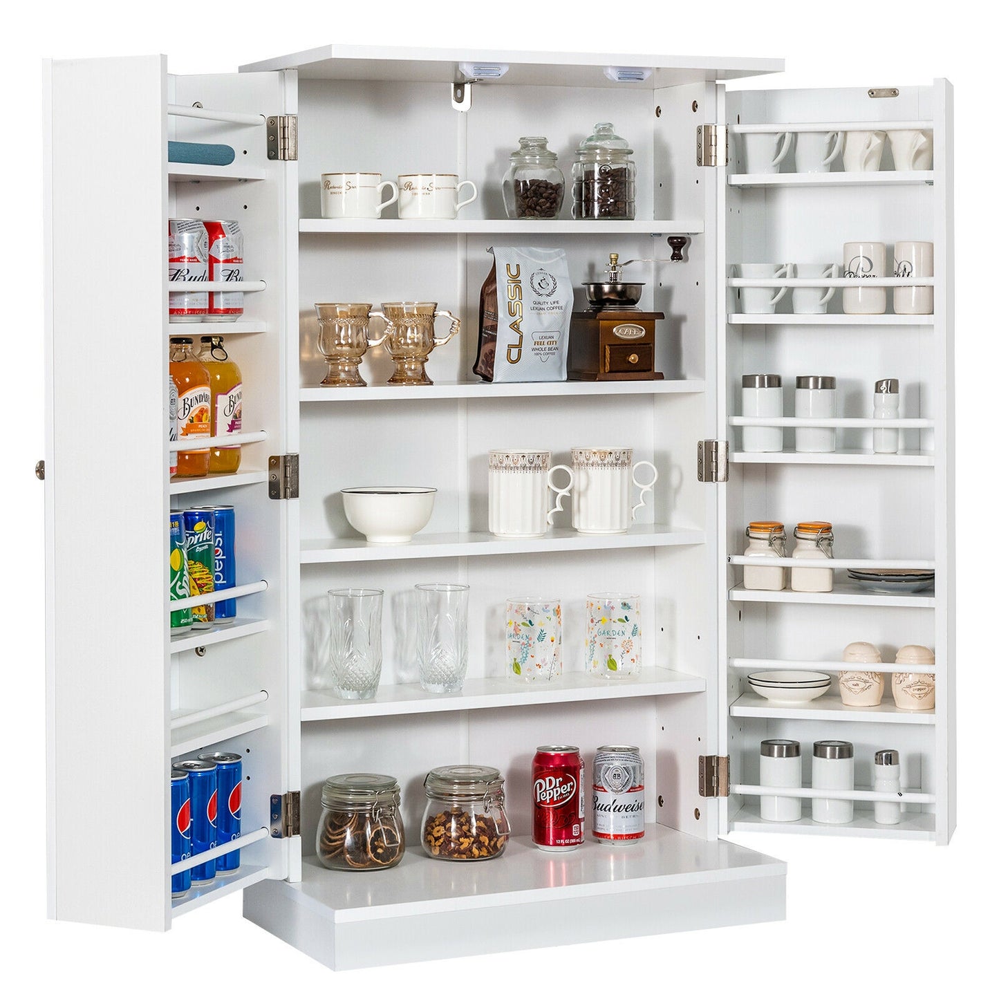 2-Door Kitchen Storage Cabinet Pantry Cabinet with 6 Adjustable Shelves, White Sideboards Cabinets & Buffets at Gallery Canada