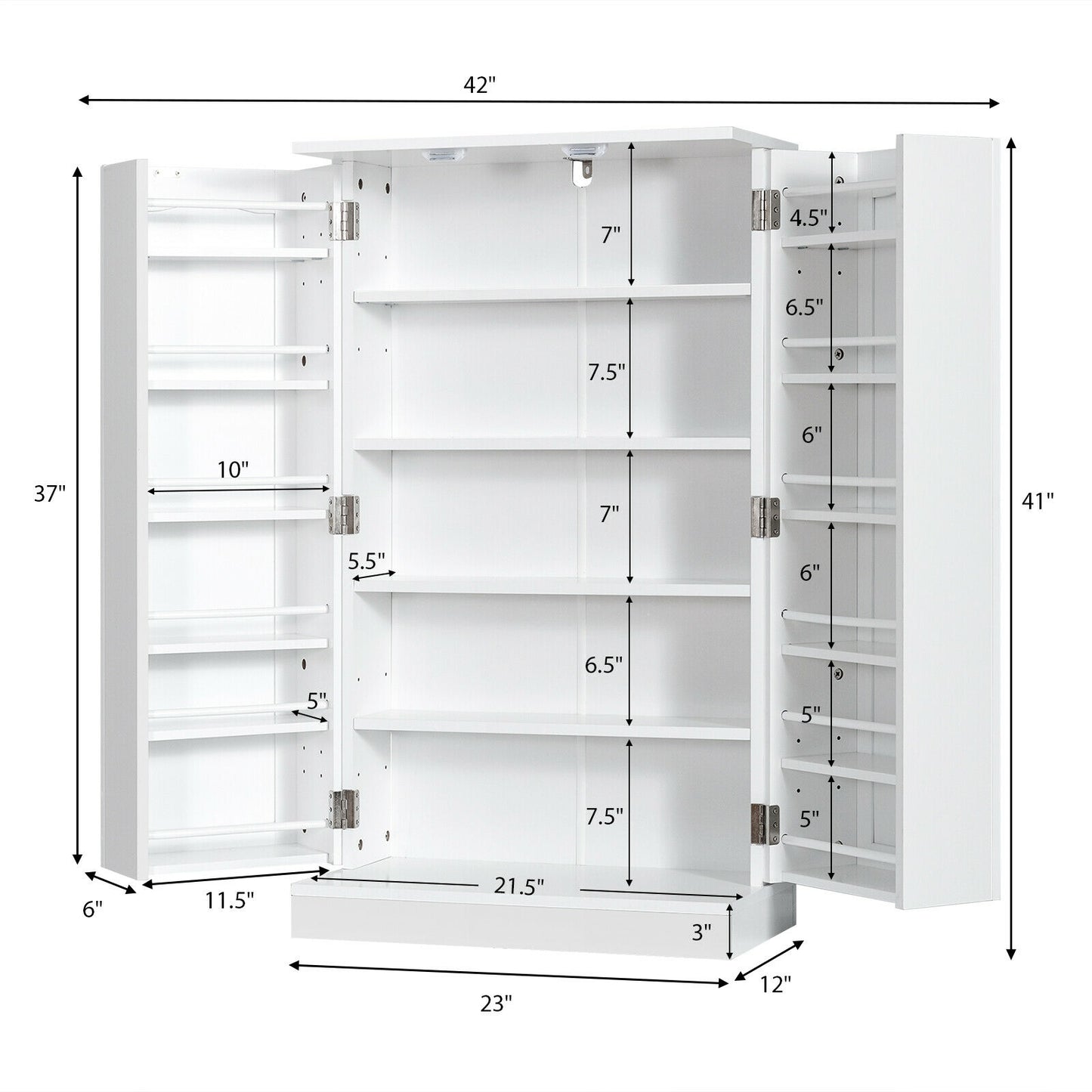 2-Door Kitchen Storage Cabinet Pantry Cabinet with 6 Adjustable Shelves, White Sideboards Cabinets & Buffets at Gallery Canada